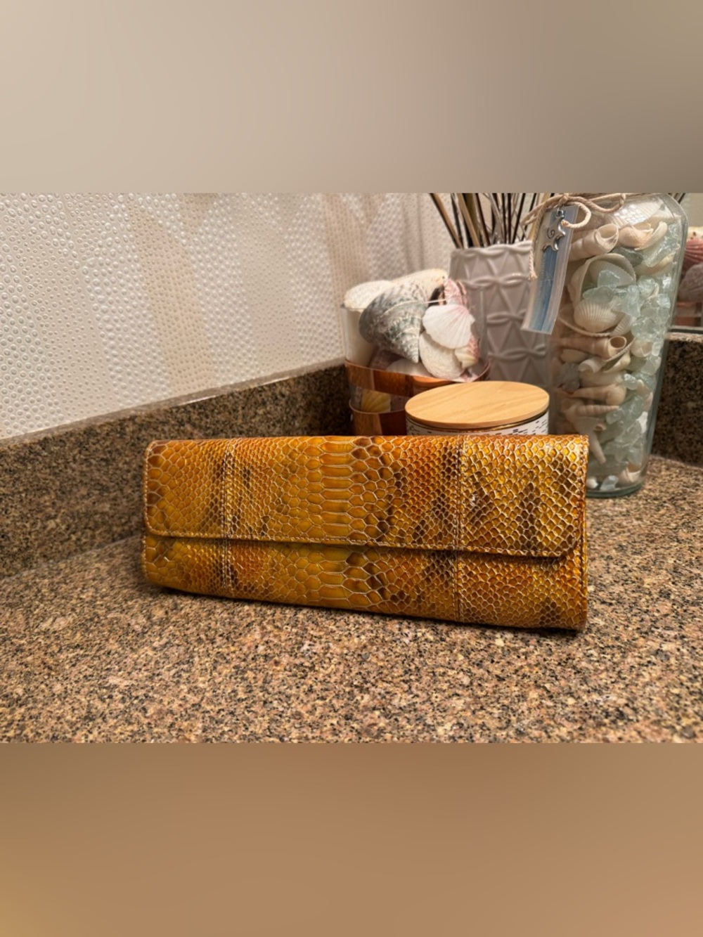 Abas Yellow Snake-Embossed Clutch‎